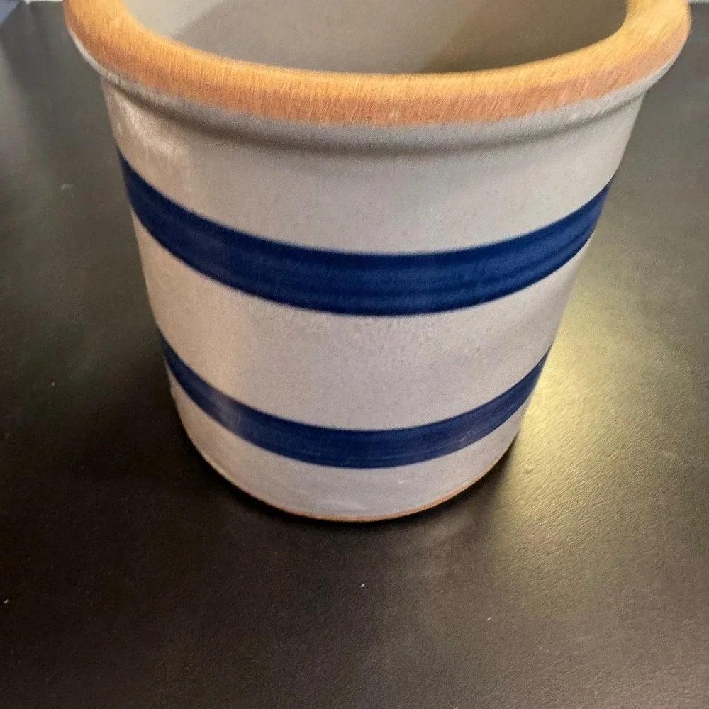 Stoneware Crock Home 5in Gray Blue Double Banded Farmhouse Crock country granny